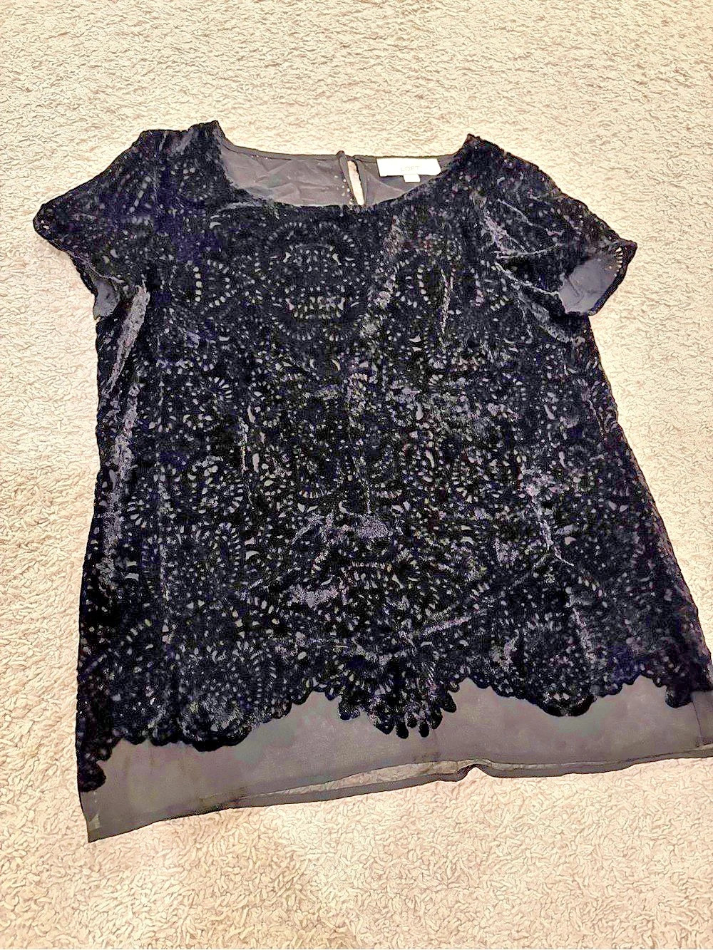 LOFT Velvet Black Lace Overlay Blouse
